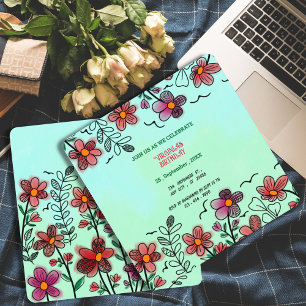 FRÜHSTÜCK EINZIGARTIGE ROTE DOODLE BLUME GEBURTSTA EINLADUNG
