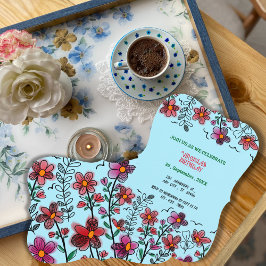 FRÜHSTÜCK EINZIGARTIGE ROTE DOODLE BLUME GEBURTSTA EINLADUNG