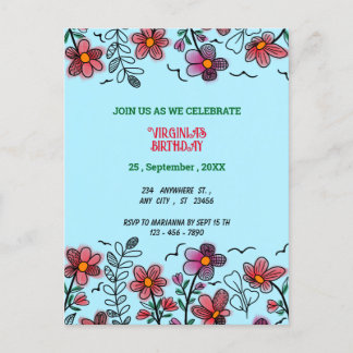 FRÜHSTÜCK EINZIGARTIGE ROTE DOODLE BLUME GEBURTSTA EINLADUNGSPOSTKARTE