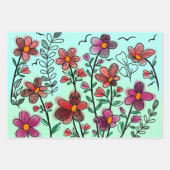 FRÜHSTÜCK EINZIGARTIGE ROTE DOODLE BLUME GEBURTSTA GESCHENKPAPIER SET (Vorderseite 2)