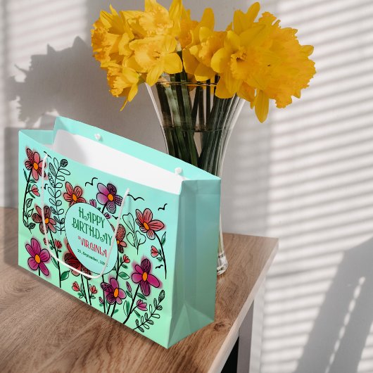 FRÜHSTÜCK EINZIGARTIGE ROTE DOODLE BLUME GEBURTSTA GROßE GESCHENKTÜTE