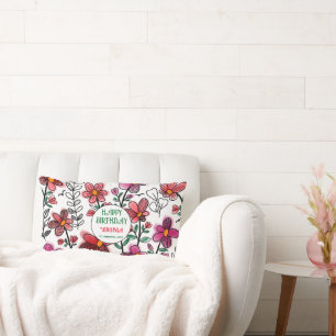 FRÜHSTÜCK EINZIGARTIGE ROTE DOODLE BLUME GEBURTSTA LENDENKISSEN