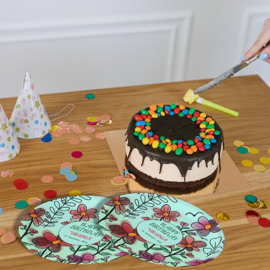 FRÜHSTÜCK EINZIGARTIGE ROTE DOODLE BLUME GEBURTSTA PAPPTELLER
