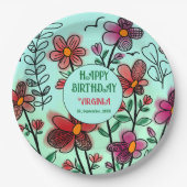 FRÜHSTÜCK EINZIGARTIGE ROTE DOODLE BLUME GEBURTSTA PAPPTELLER (Vorderseite)