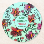 FRÜHSTÜCK EINZIGARTIGE ROTE DOODLE BLUME GEBURTSTA RUNDER PAPPUNTERSETZER (Vorderseite)