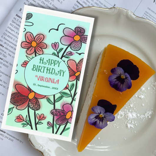 FRÜHSTÜCK EINZIGARTIGE ROTE DOODLE BLUME GEBURTSTA SERVIETTE