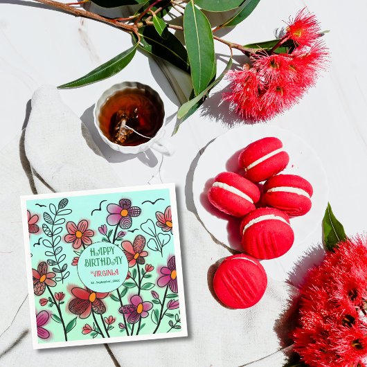 FRÜHSTÜCK EINZIGARTIGE ROTE DOODLE BLUME GEBURTSTA SERVIETTE