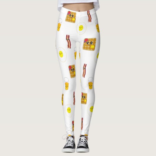 Frühstück, frittierte Eier, Waffeln, Bacon Leggings (Vorderseite)
