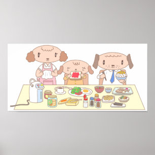 Frühstück für die Hundefamilie. Poster