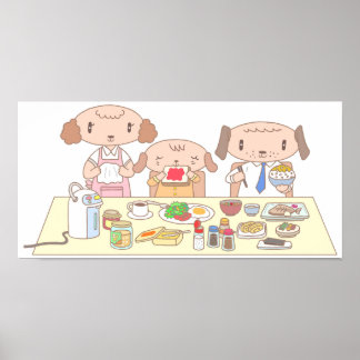 Frühstück für die Hundefamilie. Poster
