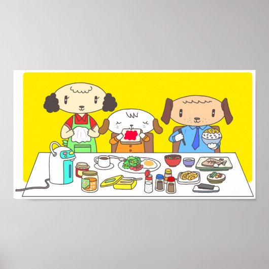 Frühstück für die Hundefamilie. Poster (Vorne)