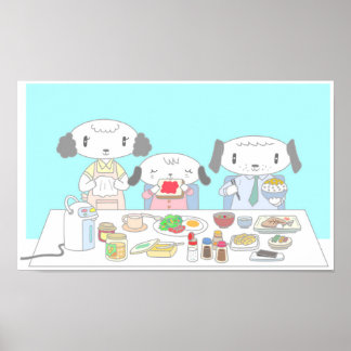 Frühstück für die Hundefamilie. Poster