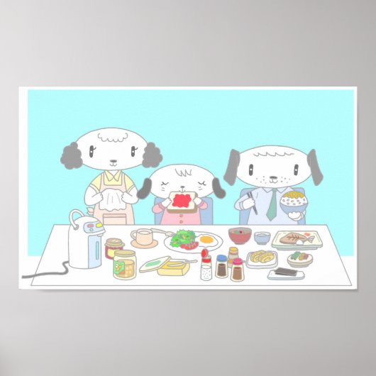 Frühstück für die Hundefamilie. Poster (Vorne)