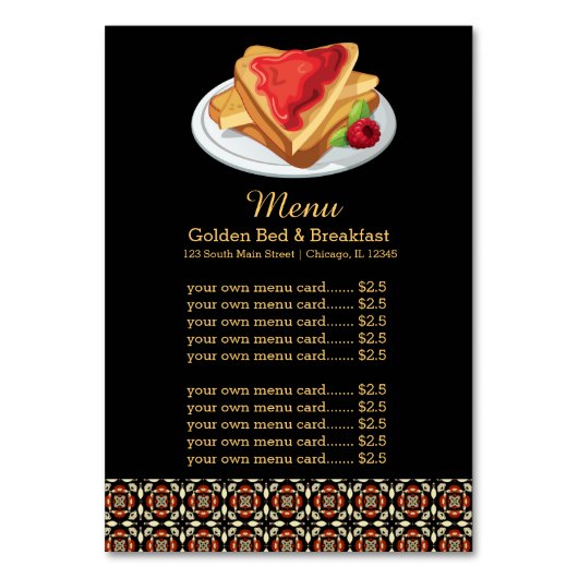 Frühstück im Menü Tischnummer (Vorderseite)