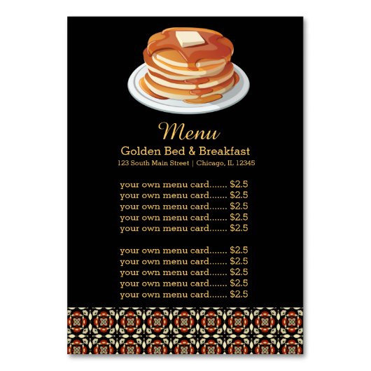 Frühstück im Menü Tischnummer (Vorderseite)