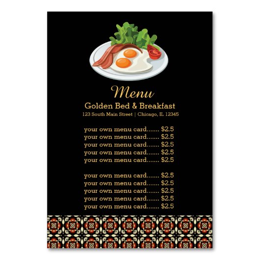 Frühstück im Menü Tischnummer (Vorderseite)