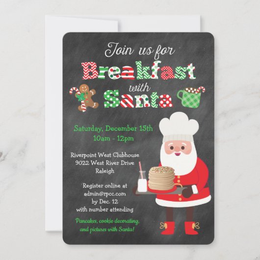Frühstück im Santa Chalkboard Stil Einladung (Vorderseite)