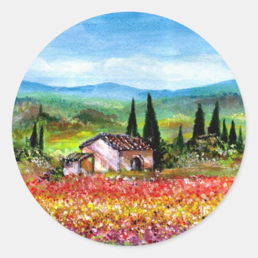 FRÜHSTÜCK IN DER TUSKANISCHEN / FARBFELDER BLUME,  RUNDER AUFKLEBER (Vorderseite)