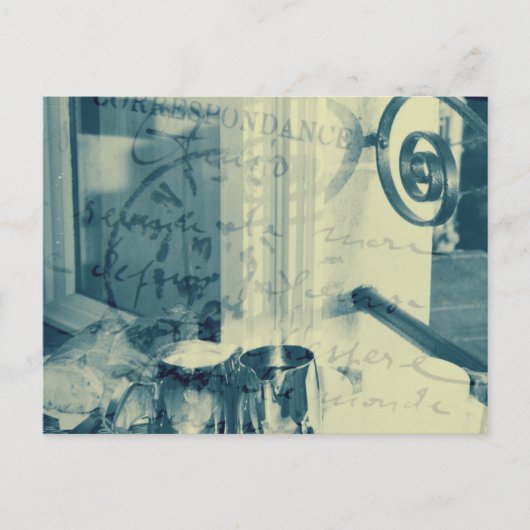 'Frühstück in Paris' Post-Card, Indigo Blue Postkarte (Vorderseite)