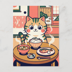 Frühstück-Katze-Postkarte Postkarte