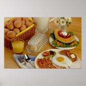 Frühstück mit Speck, Eiern und Krug aus Milch Poster (Vorne)