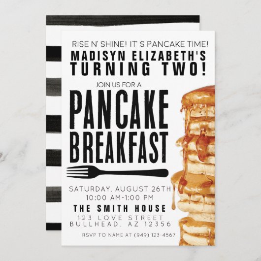 Frühstück Pancakes und Pajamas Party Geburtstag Einladung (Vorne/Hinten)