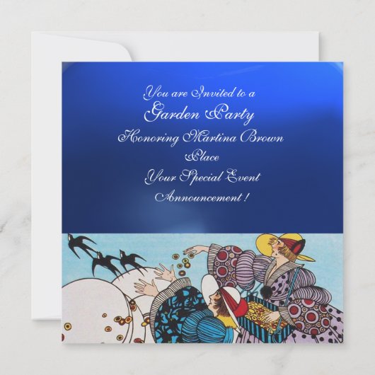 FRÜHSTÜCK PARTY GARTEN, Blauer Saphir Einladung (Rückseite)