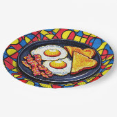 Frühstück Pop-Art Pappteller (Schrägansicht)