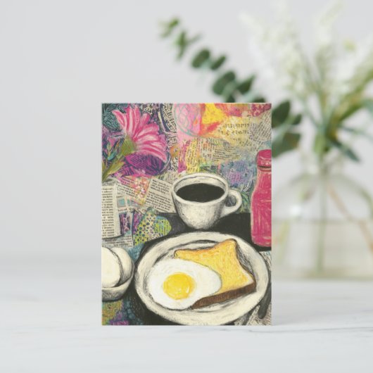 Frühstück Stillleben Collage Postkarte (Stehend Vorderseite)