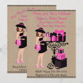 Frühstück Thema Hot Pink Black Baby Dusche einlade Einladung (Vorne/Hinten)