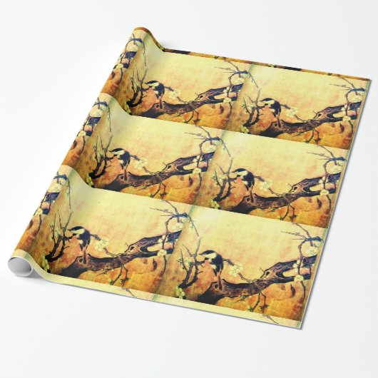 FRÜHSTÜCK UND BLUME BAUM Gelb braun Geschenkpapier (Ungerollt)