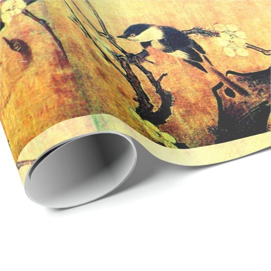 FRÜHSTÜCK UND BLUME BAUM Gelb braun Geschenkpapier (Rolleneckpunkt)