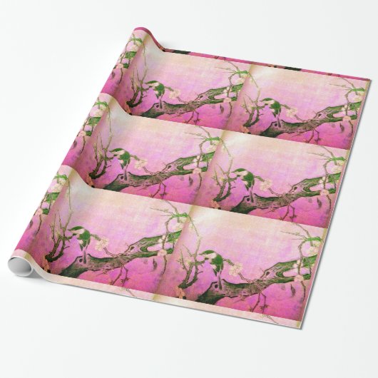 FRÜHSTÜCK UND BLUME BAUM Pink Brown Geschenkpapier (Ungerollt)