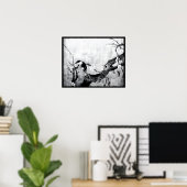 FRÜHSTÜCK UND BLUME BAUM Schwarz-weiß grau Poster (Heimbüro)