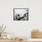 FRÜHSTÜCK UND BLUME BAUM Schwarz-weiß grau Poster (Küche)