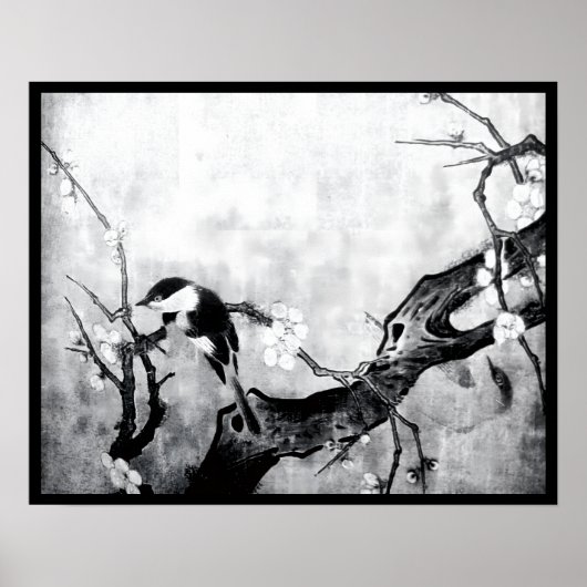 FRÜHSTÜCK UND BLUME BAUM Schwarz-weiß grau Poster (Vorne)