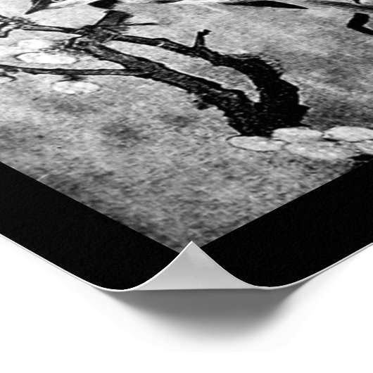 FRÜHSTÜCK UND BLUME BAUM Schwarz-weiß grau Poster (Ecke)