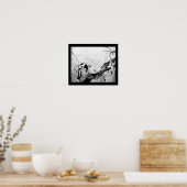 FRÜHSTÜCK UND BLUME BAUM Schwarz-weiß grau Poster (Küche)