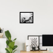 FRÜHSTÜCK UND BLUME BAUM Schwarz-weiß grau Poster (Heimbüro)