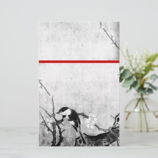 FRÜHSTÜCK UND BLUME BAUM Schwarz-weiß Rot Briefpapier (Stehend Vorderseite)