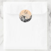 FRÜHSTÜCK UND BLUME BAUMONOGRAM Rosa Orange Runder Aufkleber (Tasche)