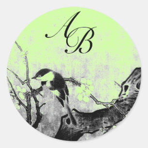 FRÜHSTÜCK- UND BLUME-BAUMONOGRAMM, grün Runder Aufkleber