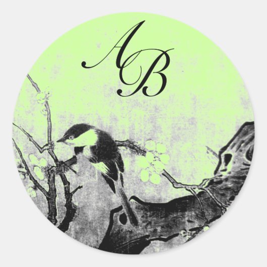 FRÜHSTÜCK- UND BLUME-BAUMONOGRAMM, grün Runder Aufkleber (Vorderseite)