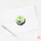 FRÜHSTÜCK- UND BLUME-BAUMONOGRAMM, grün Runder Aufkleber (Umschlag)
