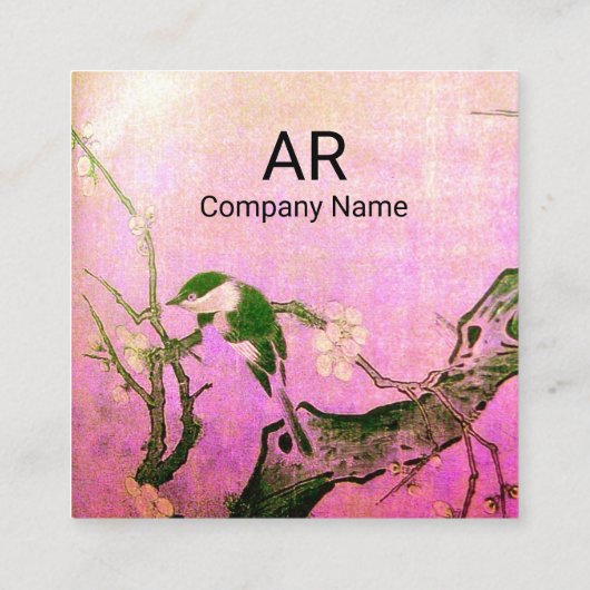FRÜHSTÜCK- UND BLUME-BAUMONOGRAMM Rosa braun Quadratische Visitenkarte (Rückseite)