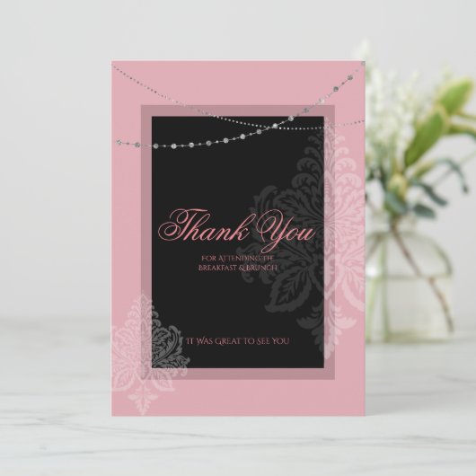 Frühstück und Brunch - Einladung in Rosa und Schwa (Stehend Vorderseite)