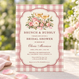 Frühstück und Sprudel Blumen-Gingham-Brautjungfern Einladung