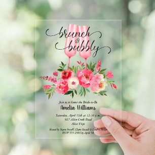Frühstück und Sprudel Brautparty Blumen Acryleinladungen