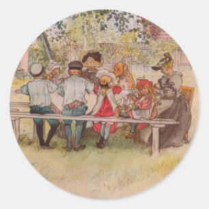Frühstück unter der großen Birke von Carl Larsson Runder Aufkleber