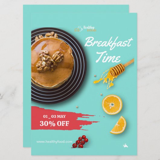 Frühstück Verkauf, Coffee Shop Frühstück Menü Einladung (Vorne/Hinten)